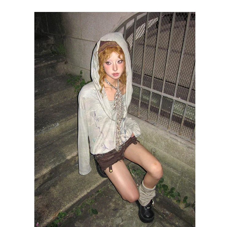 Hooded Irregular Swing Collar Pullover