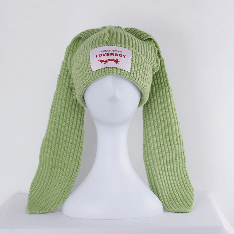 Handmade Long Rabbit Ear Wool Beanie