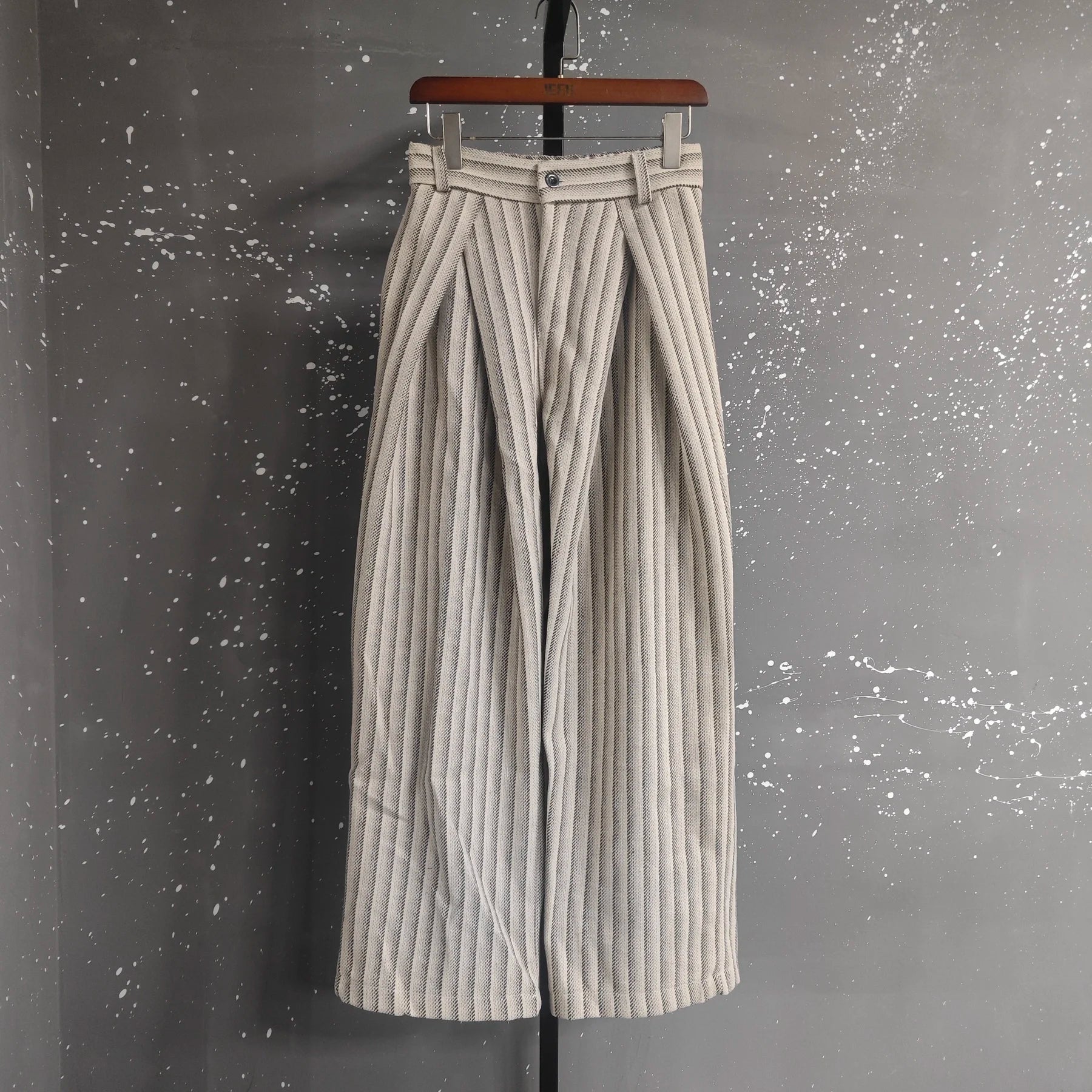 Striped Pleated Wide Leg Trousers