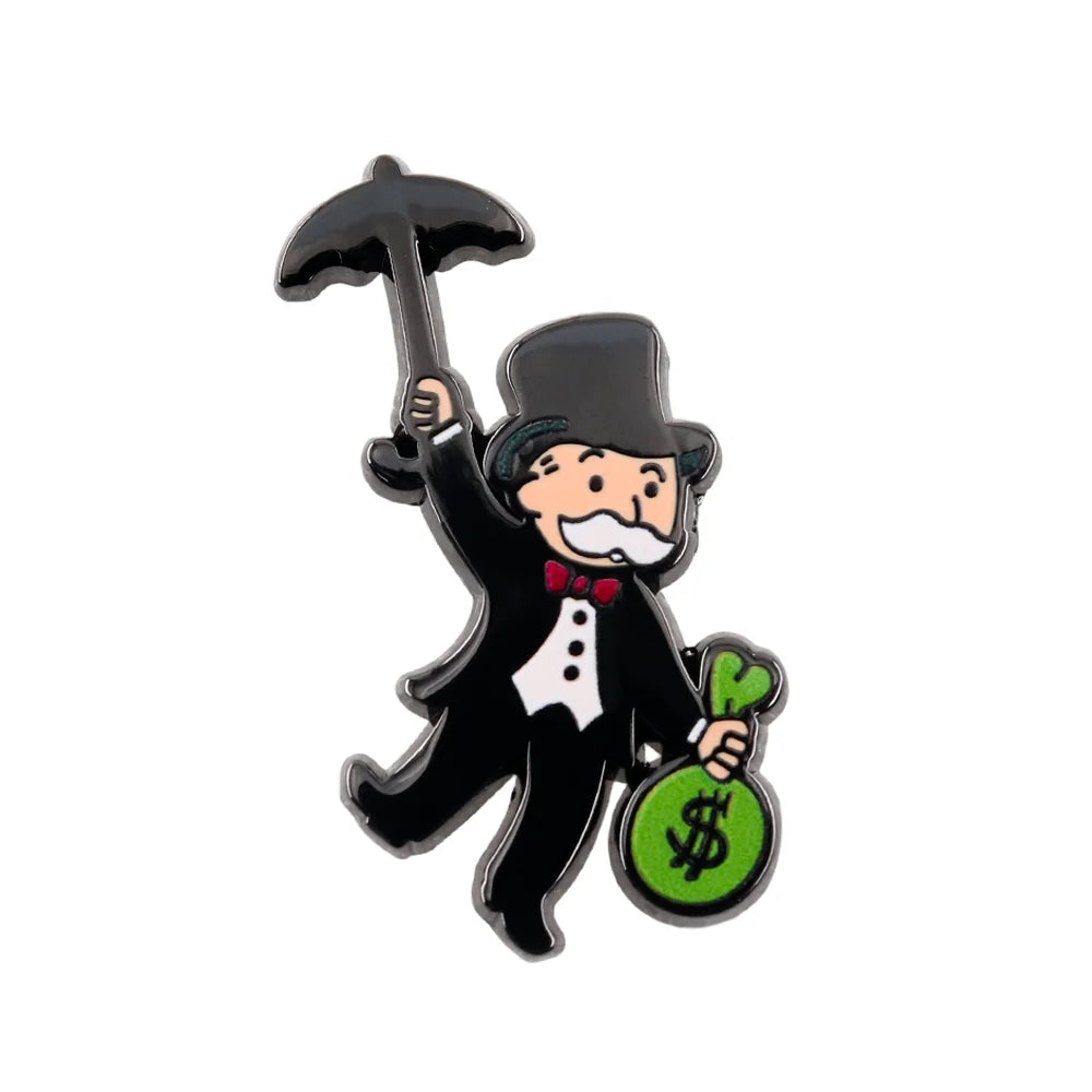 Monopoly Man Holding Money Bag Enamel Pin