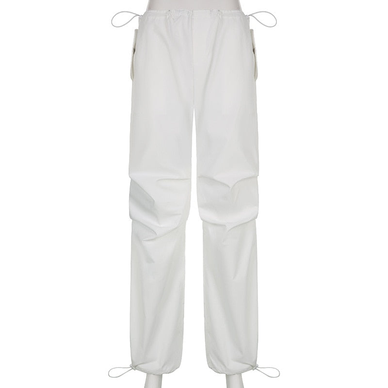 Drawstring Wide Leg Parachute Pants