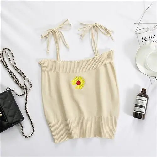 Embroidered Daisy Cami Tops