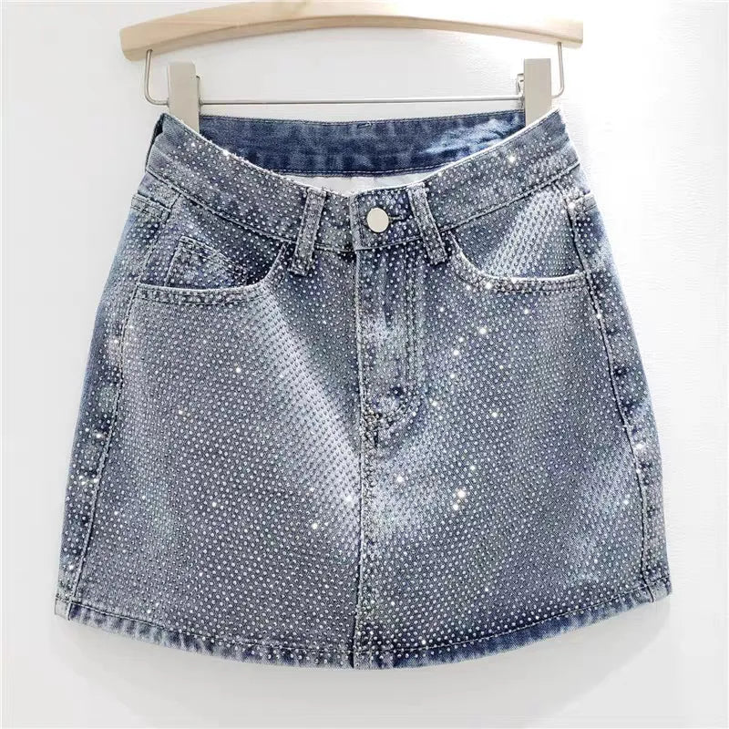 Diamond Studded Denim Skirt