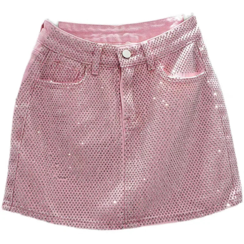 Diamond Studded Denim Skirt
