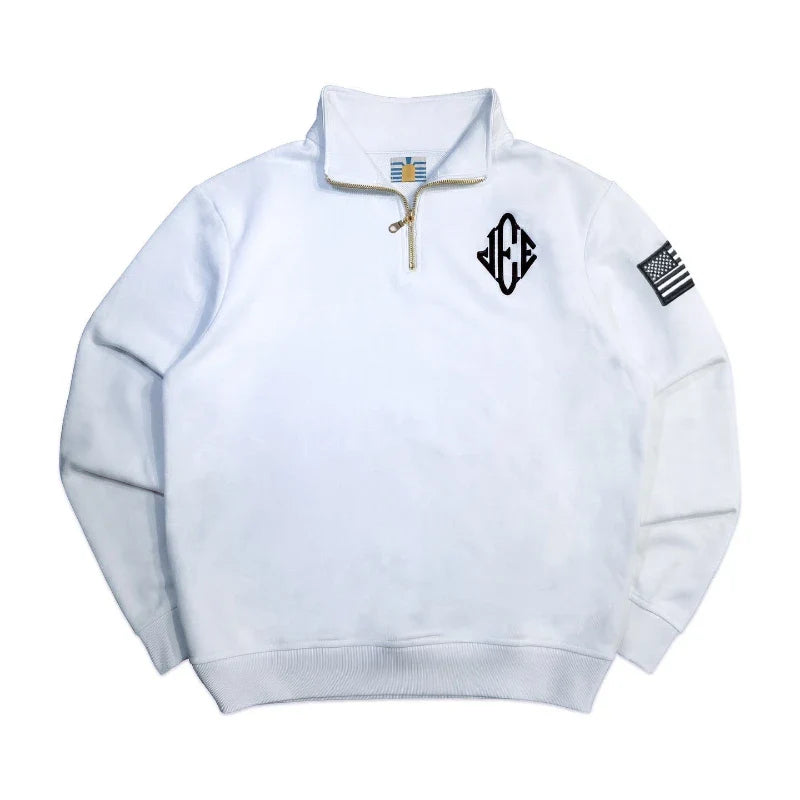 Jeffrey Epstein White Embroidered Quarterzip Pullover