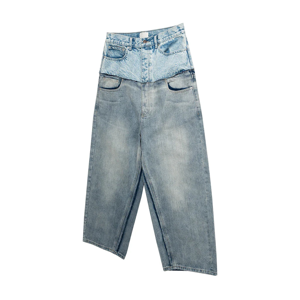 Double-layer Patchwork Baggy Jeans
