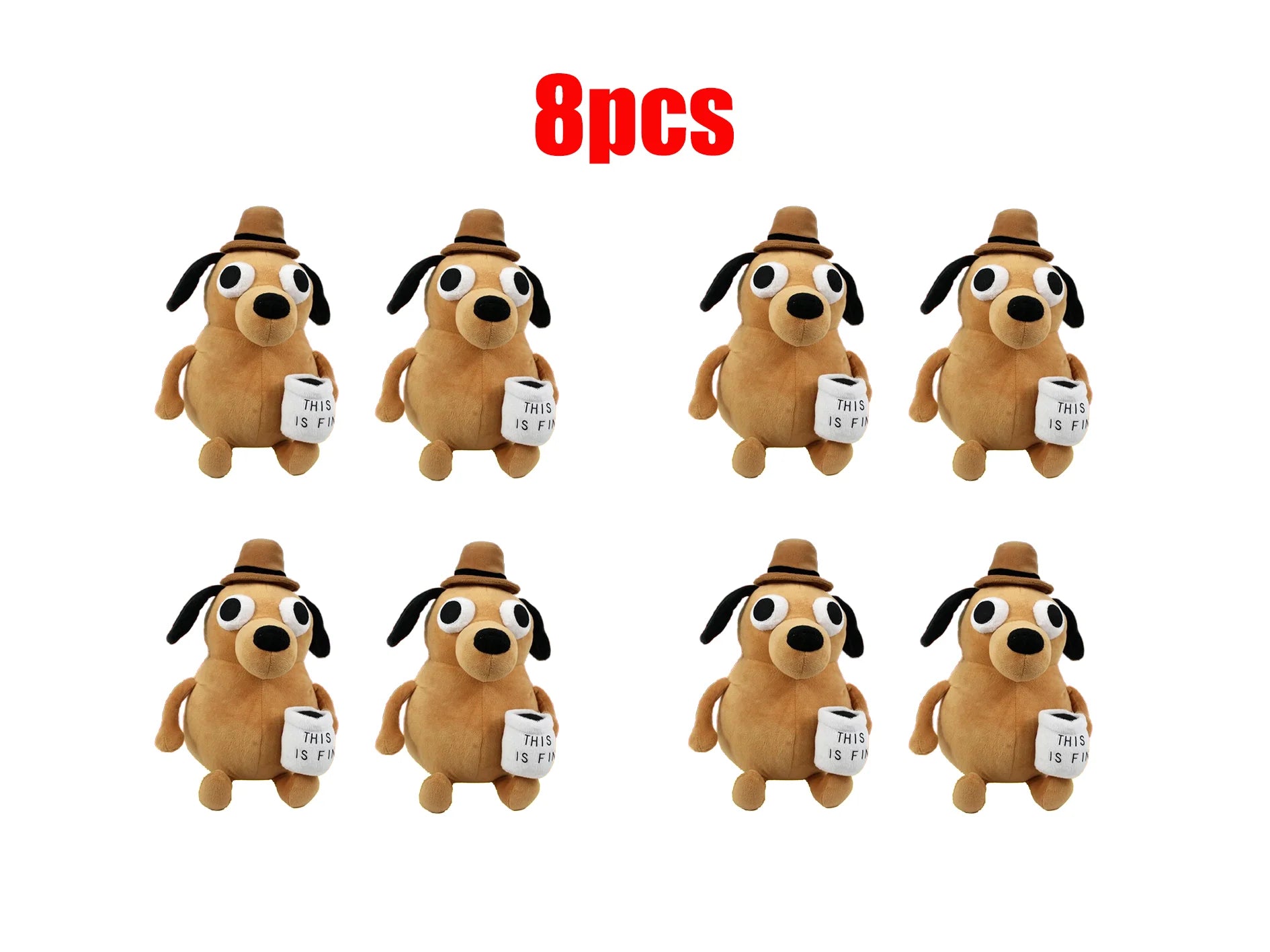 25cm This Is Fine Meme Coffee Dog Plush Toy