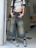 High Waist Long Baggy Denim Shorts