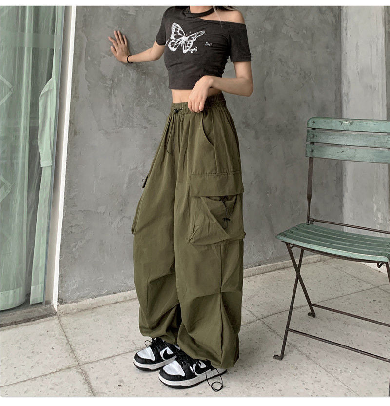 Drawstring Wide Leg Parachute Pants