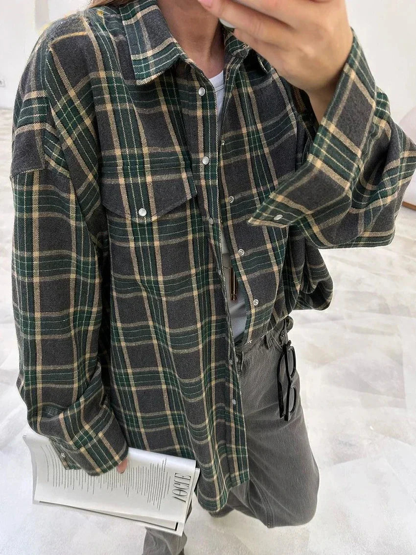 Baggy Plaid Womens Blouse