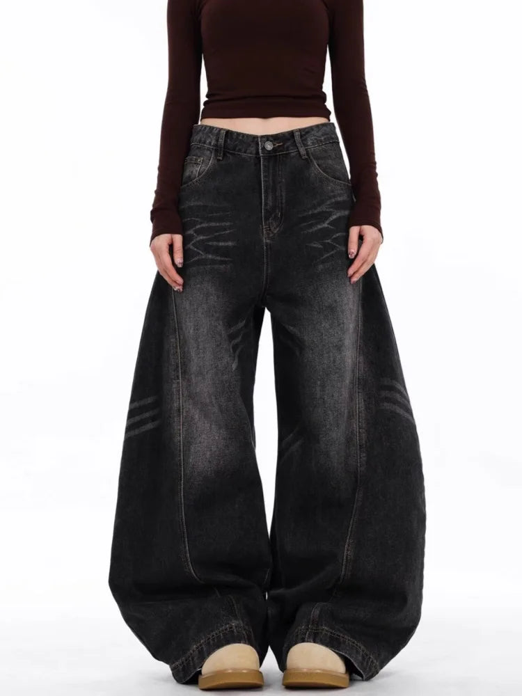 Wide Leg Baggy Cotton Denim Jeans