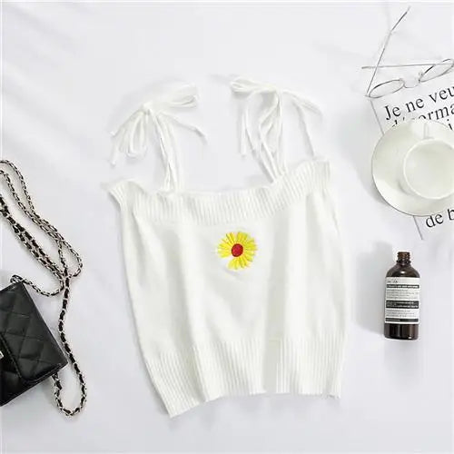 Embroidered Daisy Cami Tops