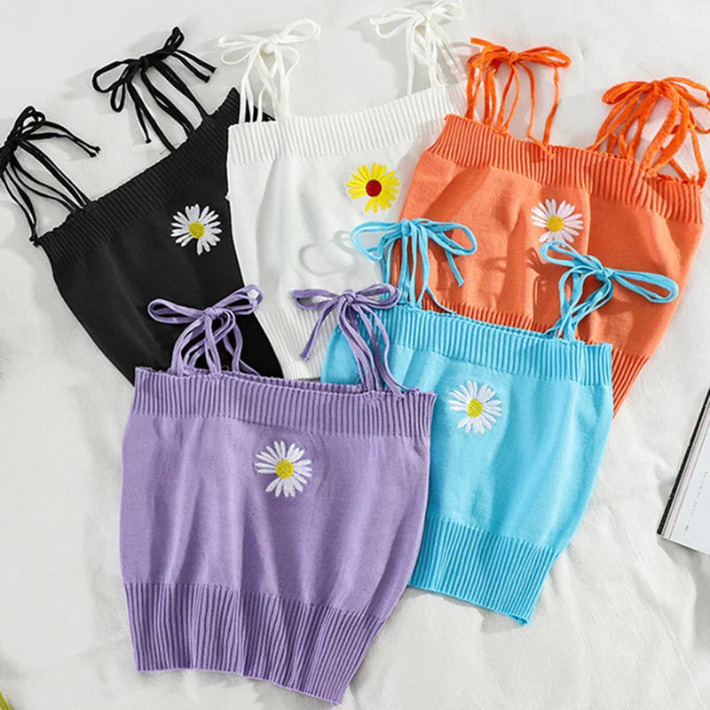 Embroidered Daisy Cami Tops
