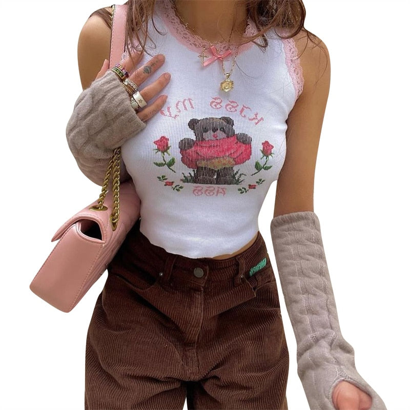 Kiss My Ass Lace Trim Top