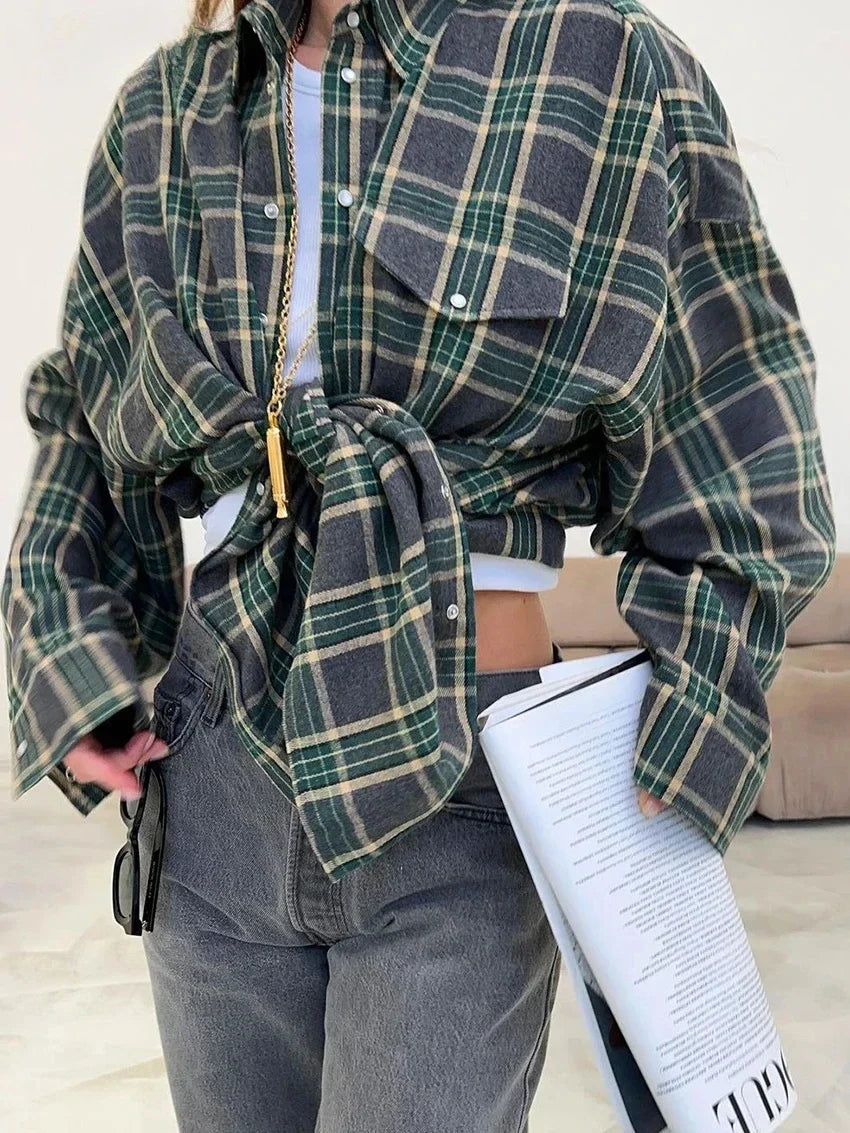 Baggy Plaid Womens Blouse