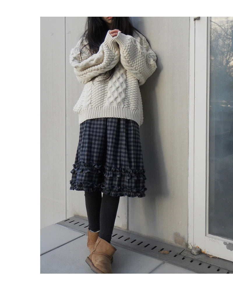 Japanese Plaid Midi Ruffle Skirt