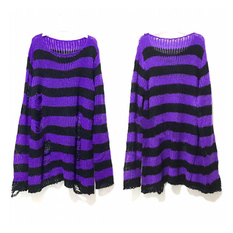 Unisex Distressed Striped Sweater
