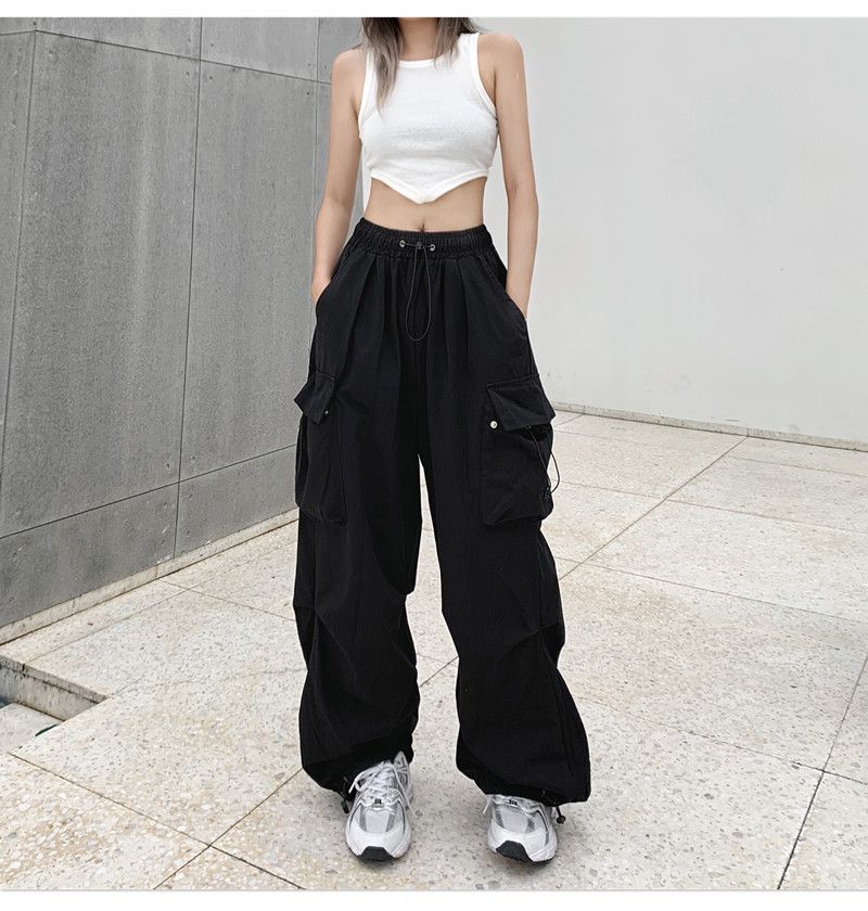 Drawstring Wide Leg Parachute Pants