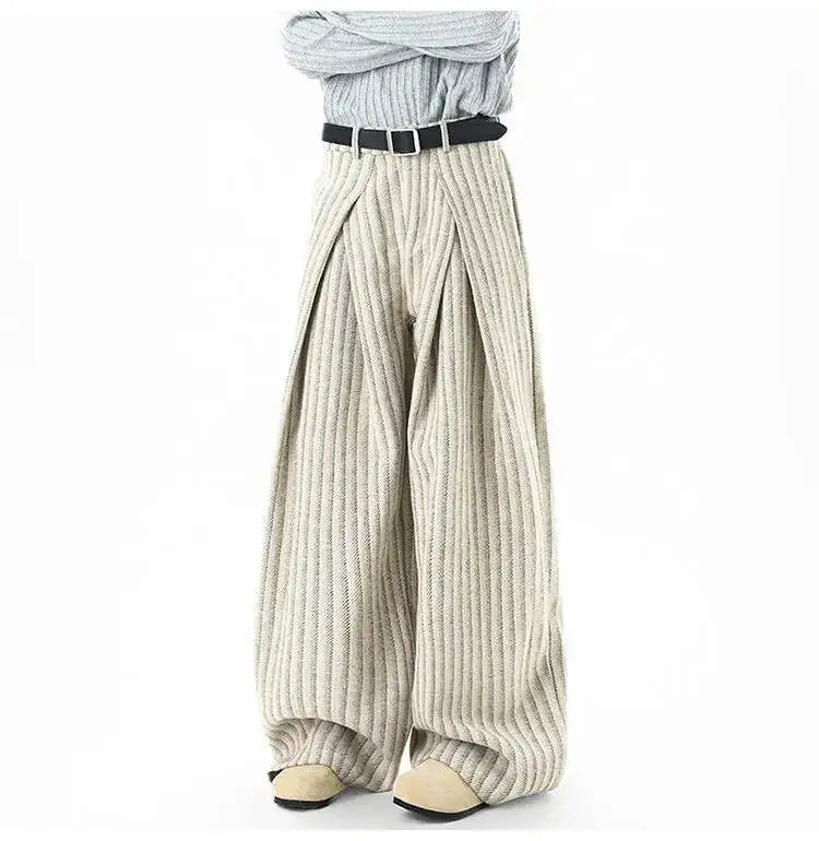 Striped Pleated Wide Leg Trousers