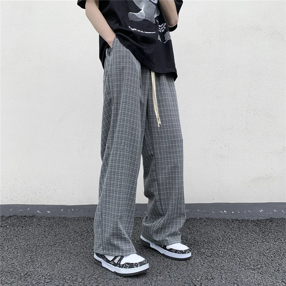 Wide Leg Plaid Trousers