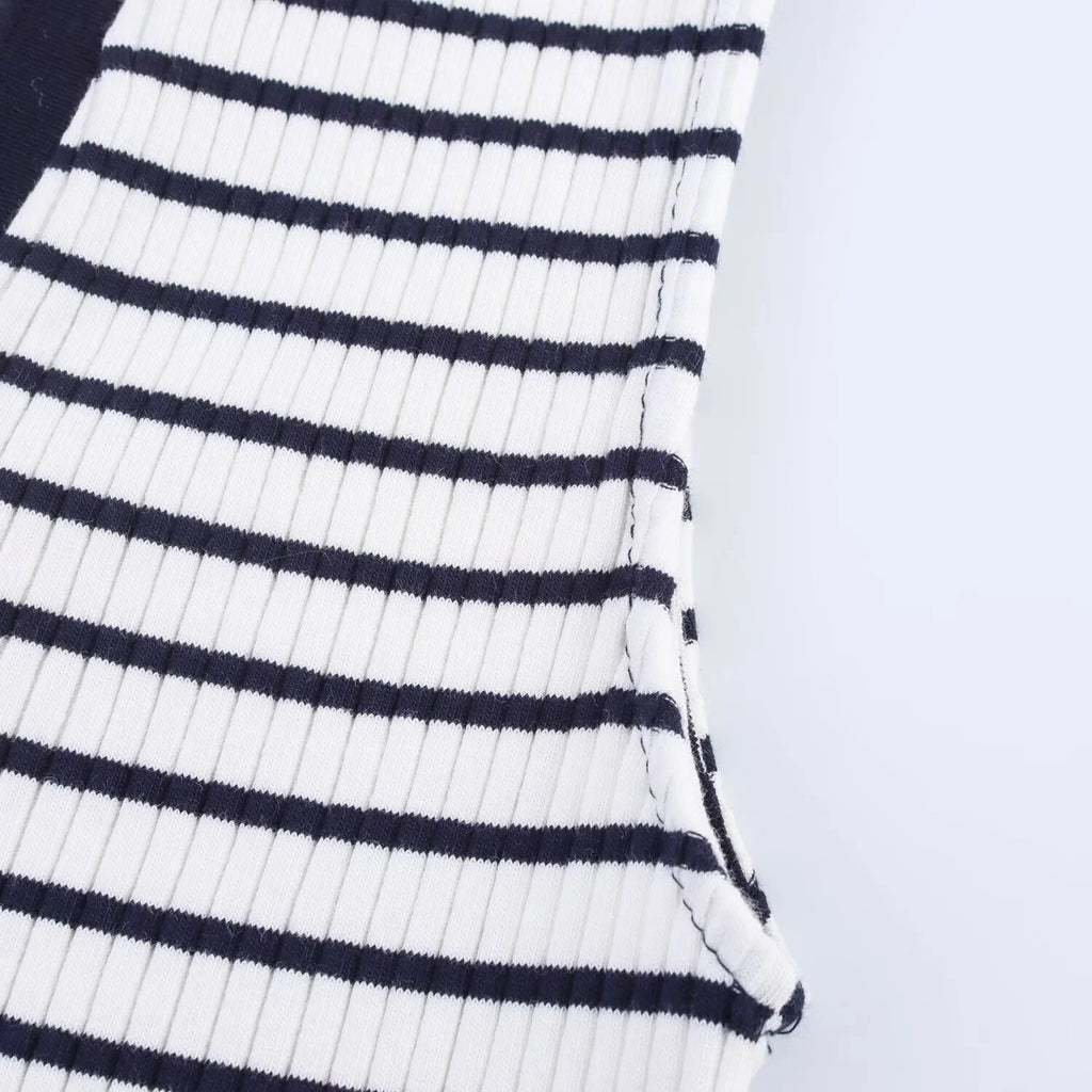 Ribbed Sleeveless Polo Collar T-shirt