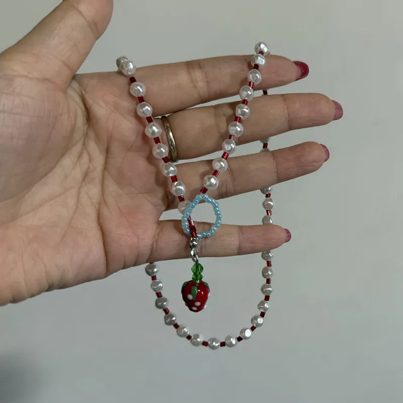 Apple Core Pendant Bead Choker Necklace