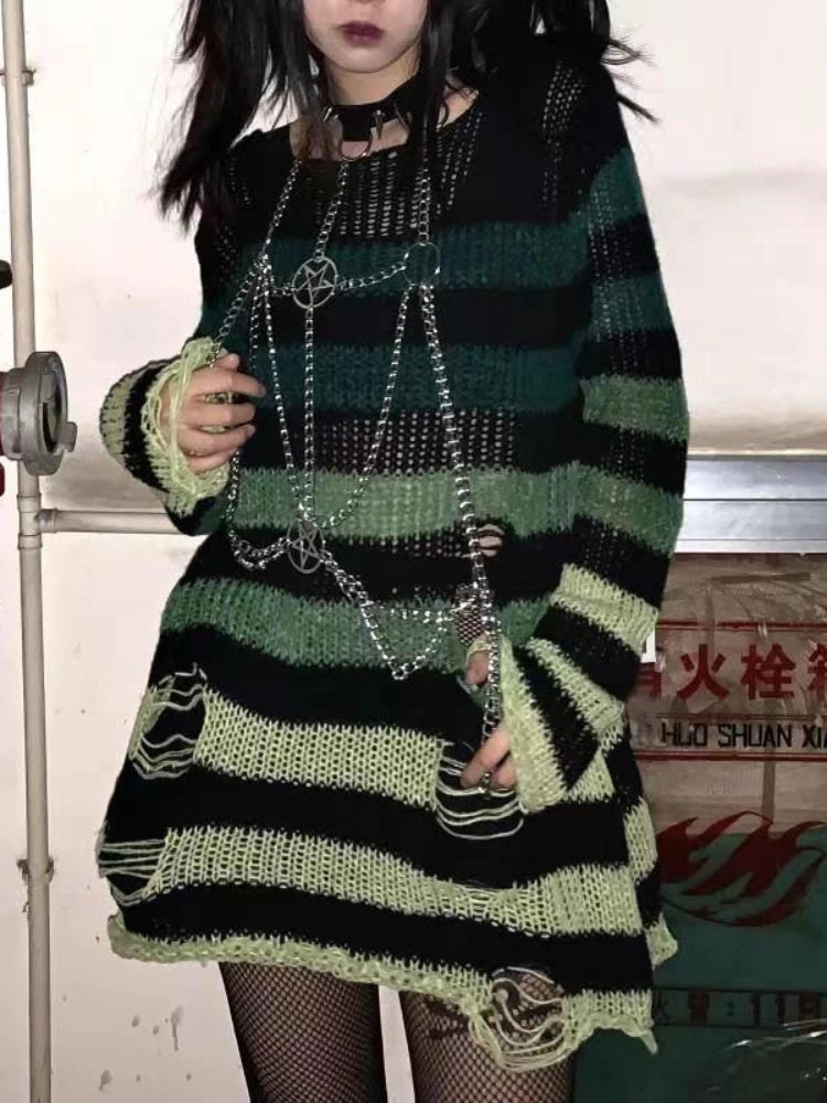 Unisex Distressed Striped Sweater