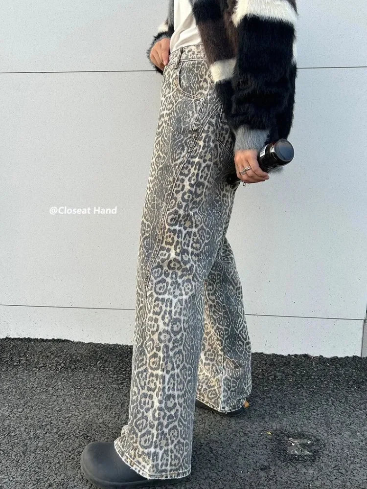 American Vintage Unisex Leopard Print Washed Jeans