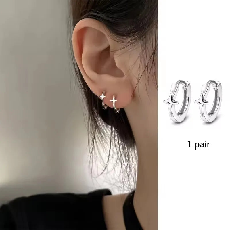 925 Sterling Silver Star Moon Earrings