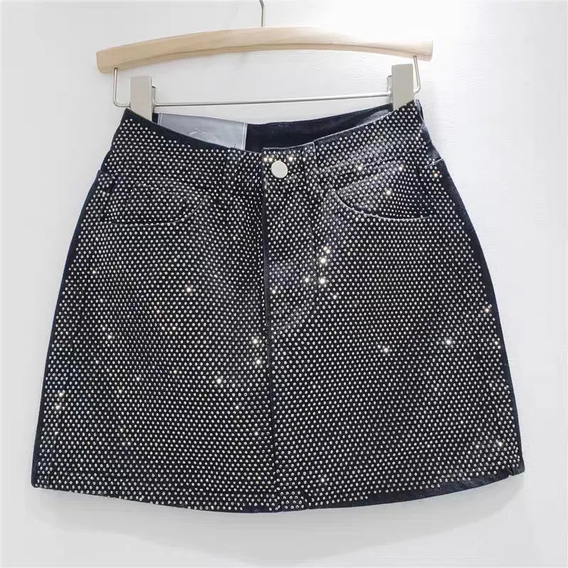Diamond Studded Denim Skirt