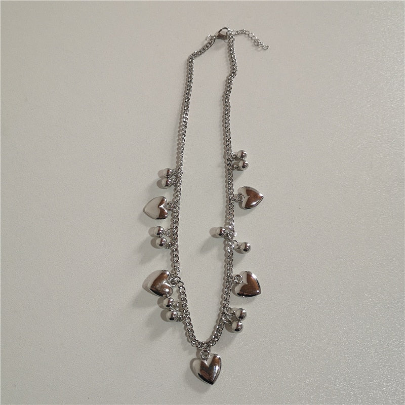 Silver Hearts Necklace Set
