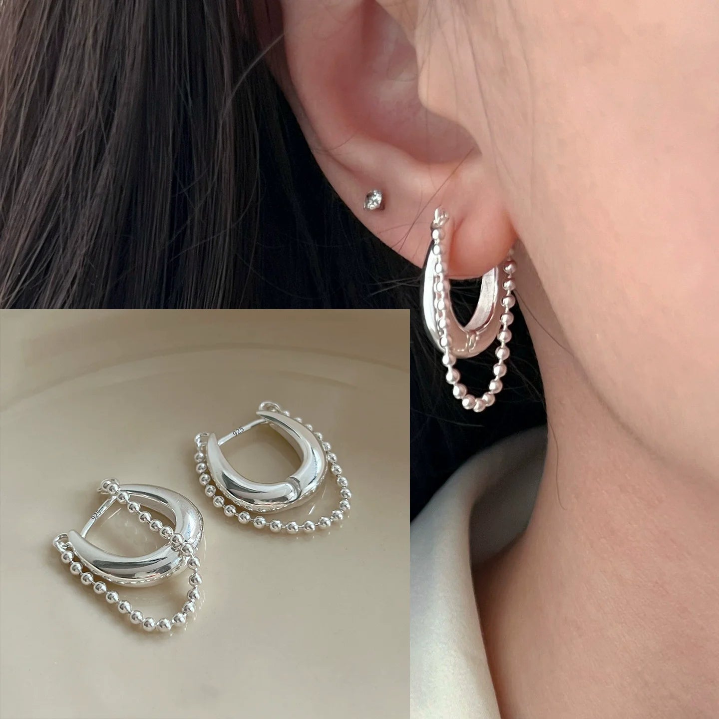 925 Sterling Silver Star Moon Earrings