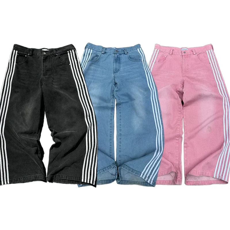 Vintage Striped Embroidered Sweatpant Jeans