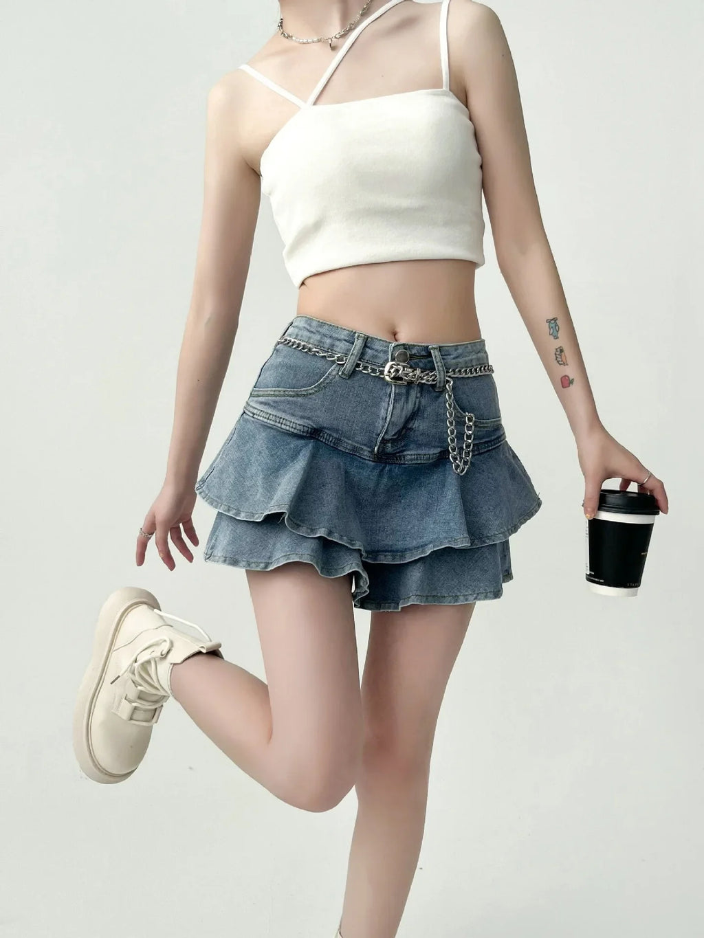 Double Layered Denim Skirt