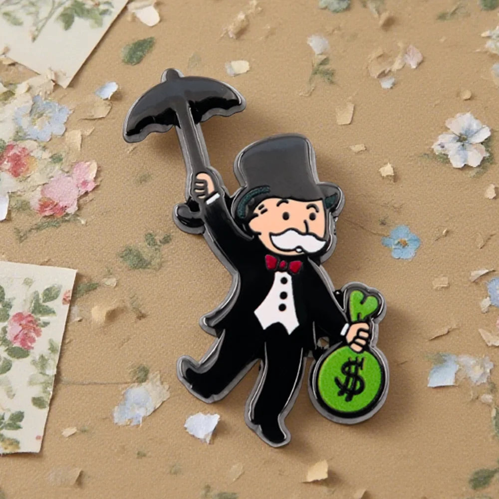 Monopoly Man Holding Money Bag Enamel Pin