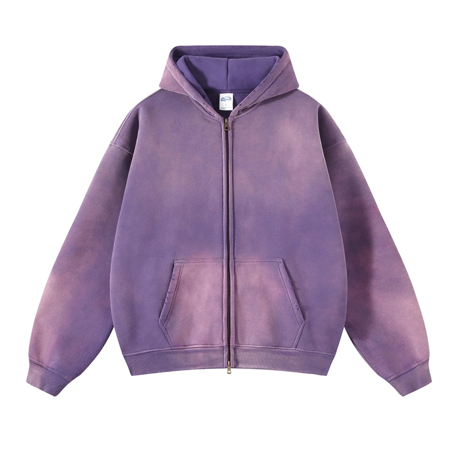 Oversize Long Sleeve Faded Washed Double Zipper Hoodies