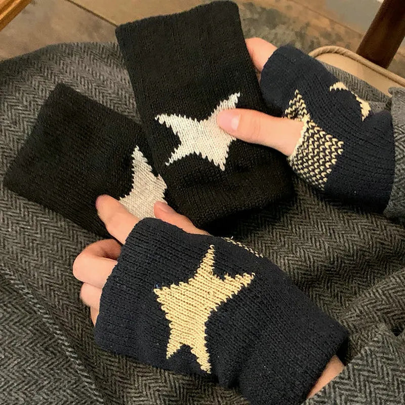 Star Knitted Half Finger Glove