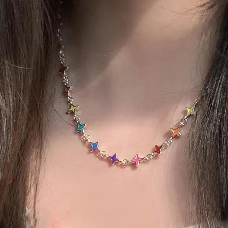 Stainless Steel Rainbow Stars Necklace