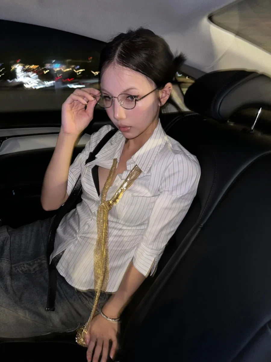 Korean Striped Three Quarter Slim Shirt