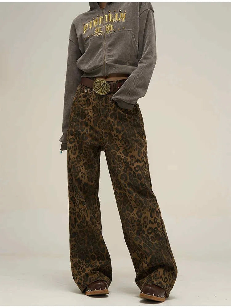 American Vintage Unisex Leopard Print Washed Jeans