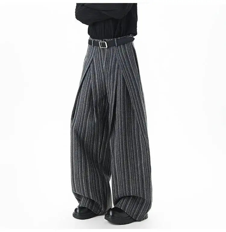 Striped Pleated Wide Leg Trousers