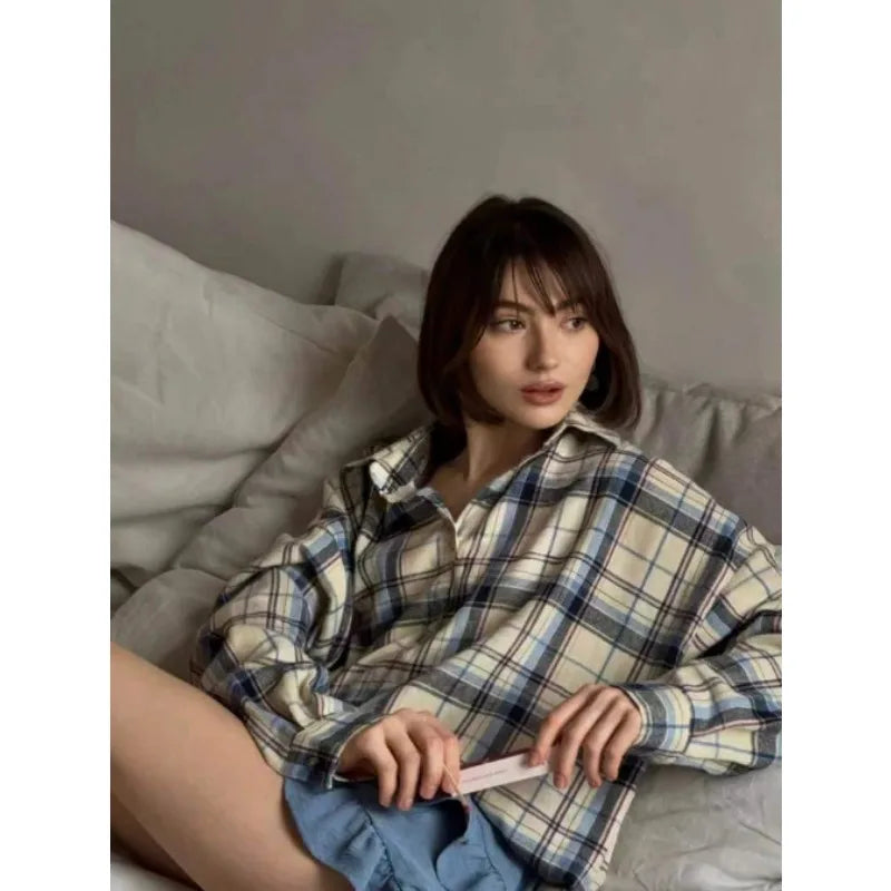 Baggy Plaid Womens Blouse
