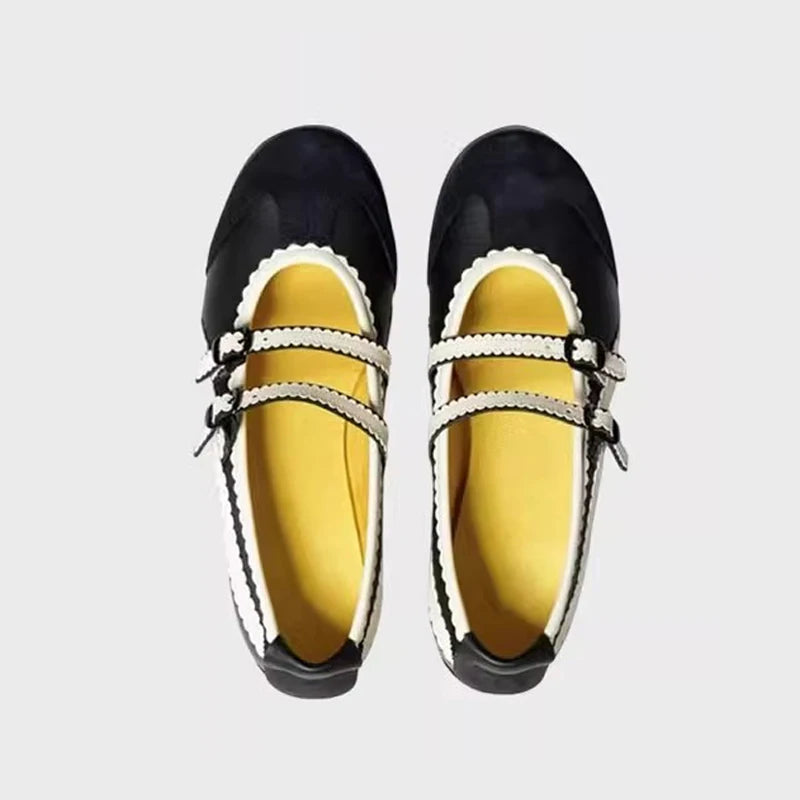 Flat Ballet Shoes Black & White Cross Strap Mary Janes