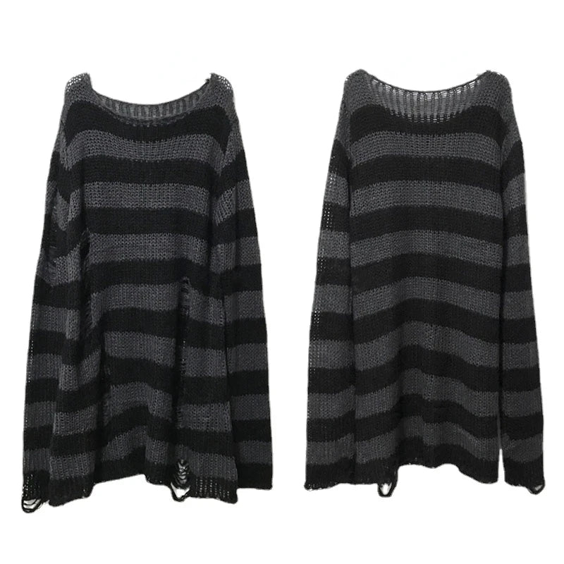Unisex Distressed Striped Sweater