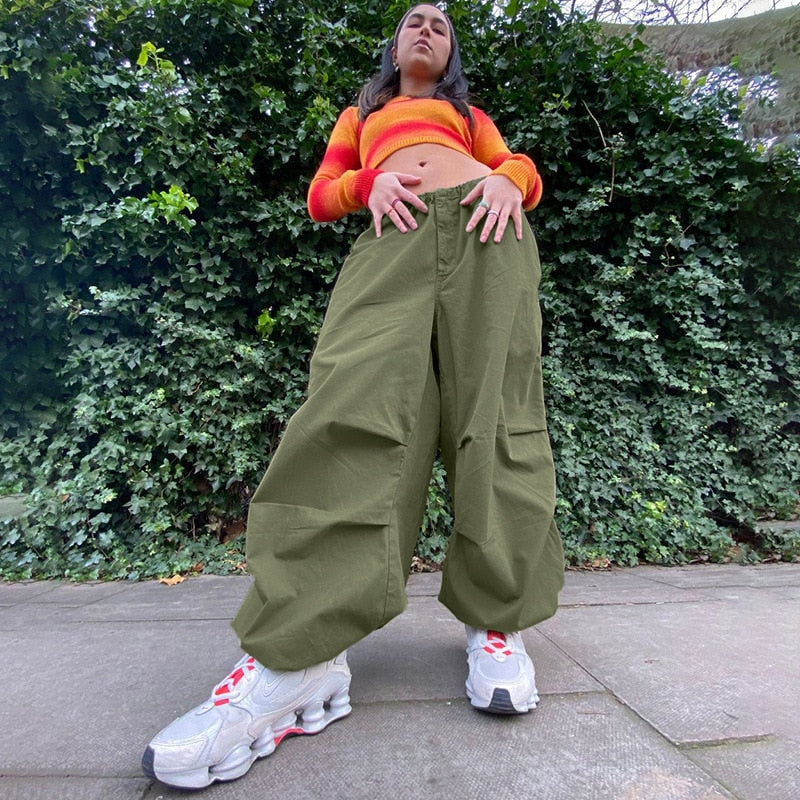 Drawstring Wide Leg Parachute Pants
