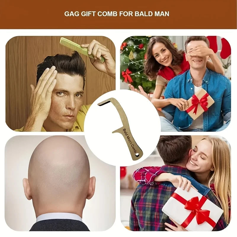 1pc Prank Bald Wooden Hair Comb for Bald Men