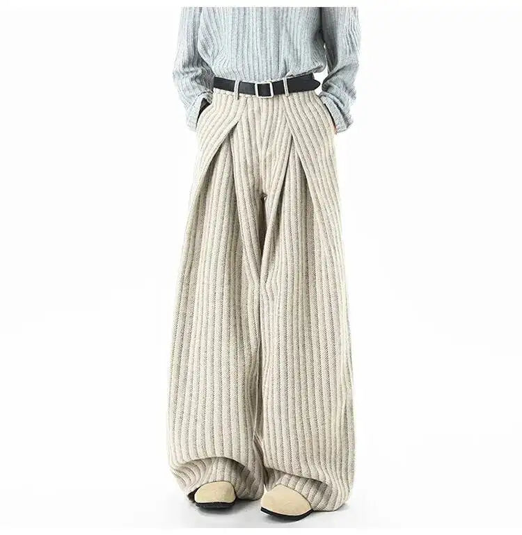Striped Pleated Wide Leg Trousers