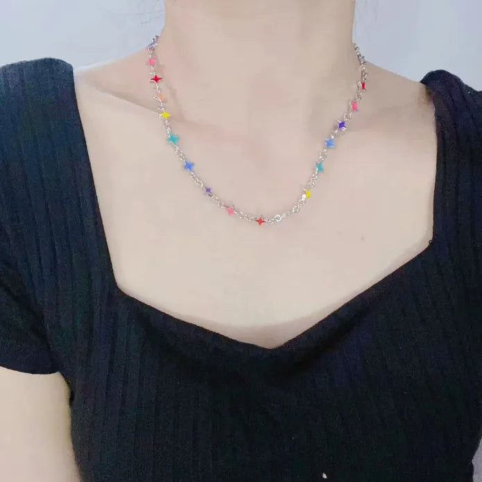 Stainless Steel Rainbow Stars Necklace