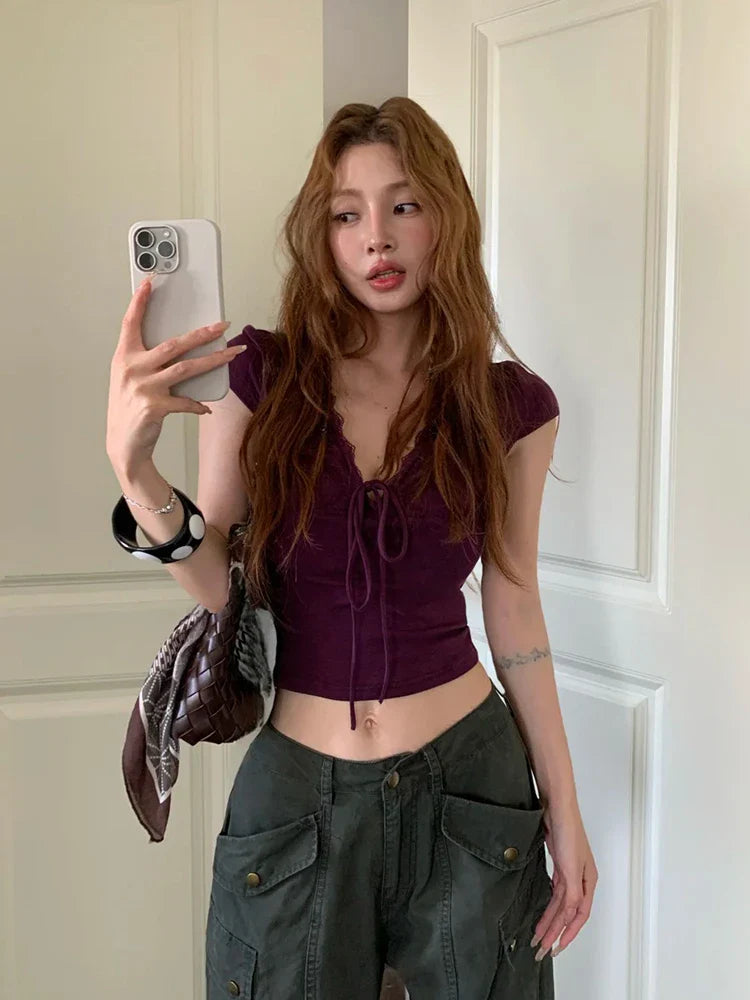 Short Sleeve Lace Crop Top