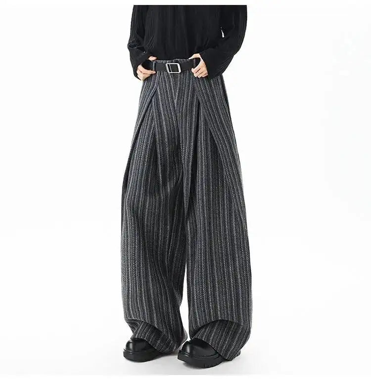 Striped Pleated Wide Leg Trousers